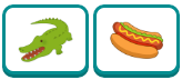 An crocodile icon and a hot dog icon