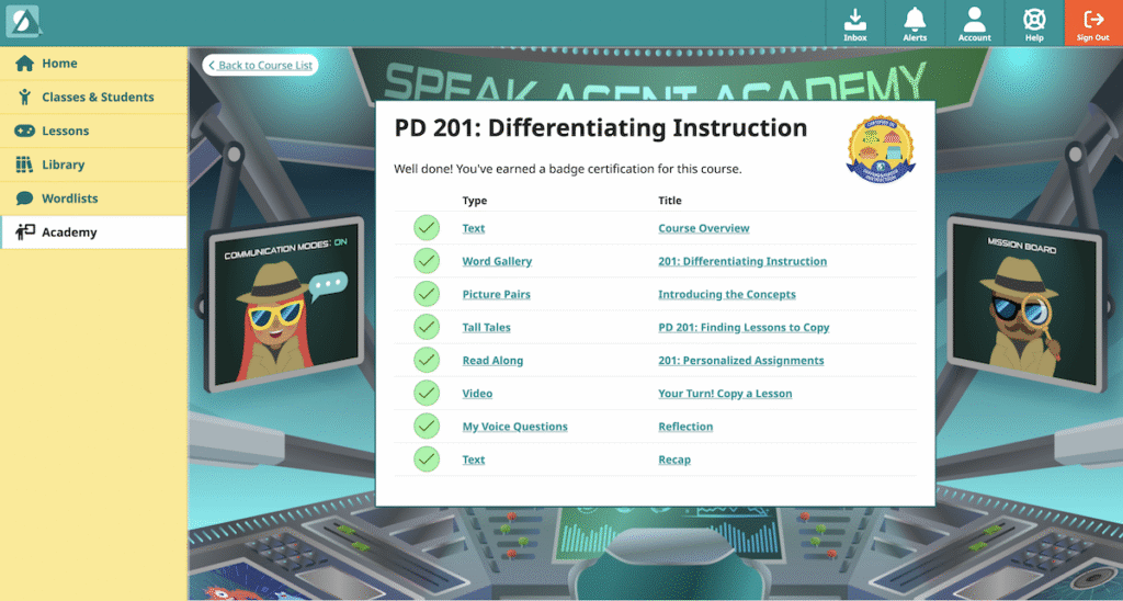 Screenshot of an academy course