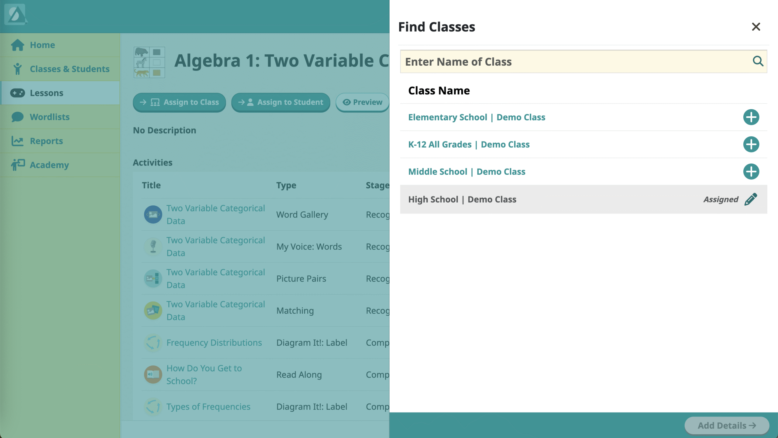 already assigned lesson