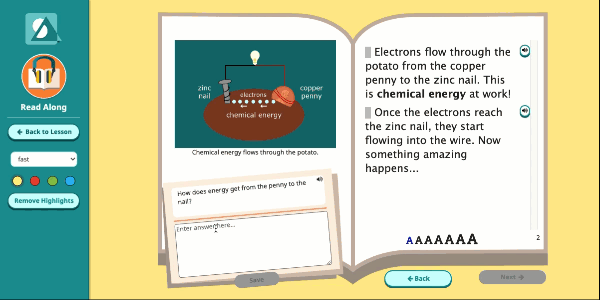 Examples of the Read Along activity