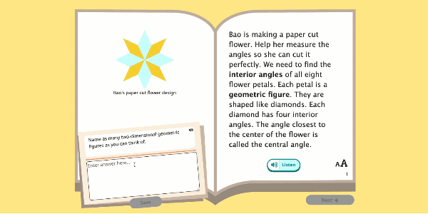 Examples of the Read Along activity, focused on Geometry