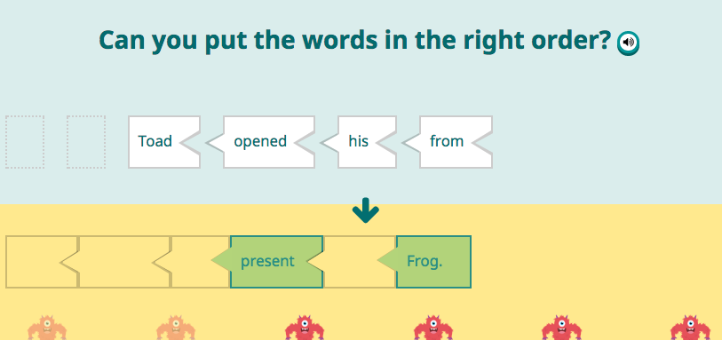 Screenshot of ordering activity in Scrambled Sentences