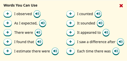 Screenshot of science words