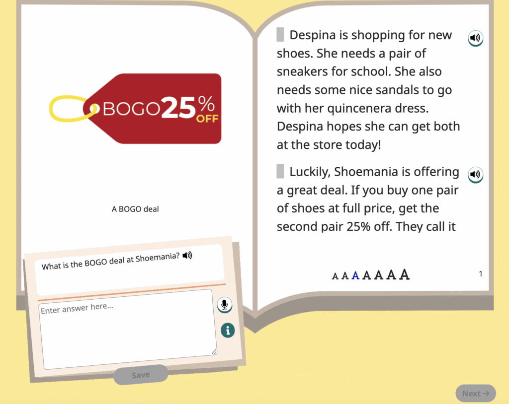 Screenshot of Read Along activity