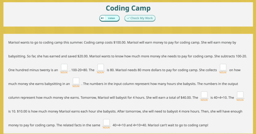 Screenshot of Tall Tales activity