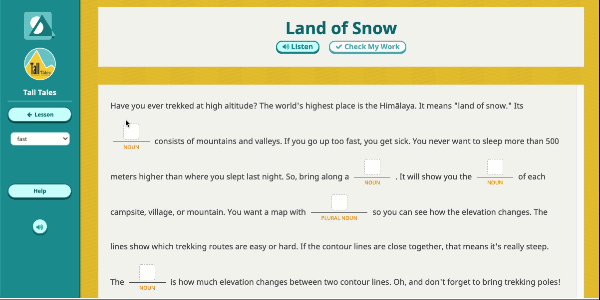 Example of the Tall Tales activity