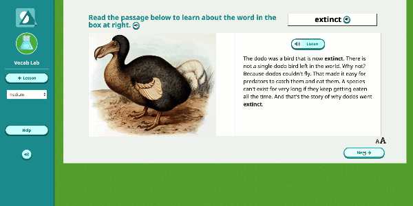 A screenshot of the Vocab Lab activity