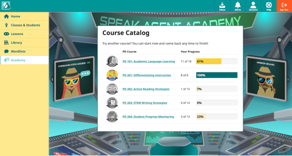A screenshot of the Academy course catalog.
