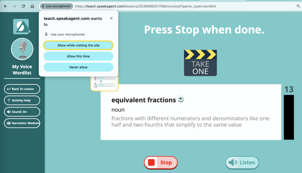 Screenshot of where you can activate your mic