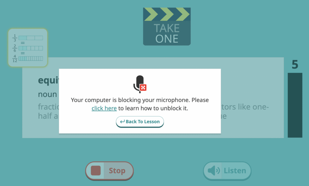 Screenshot of an example of a blocked mic message