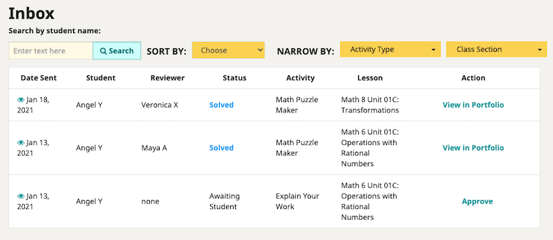 Screenshot of the inbox view