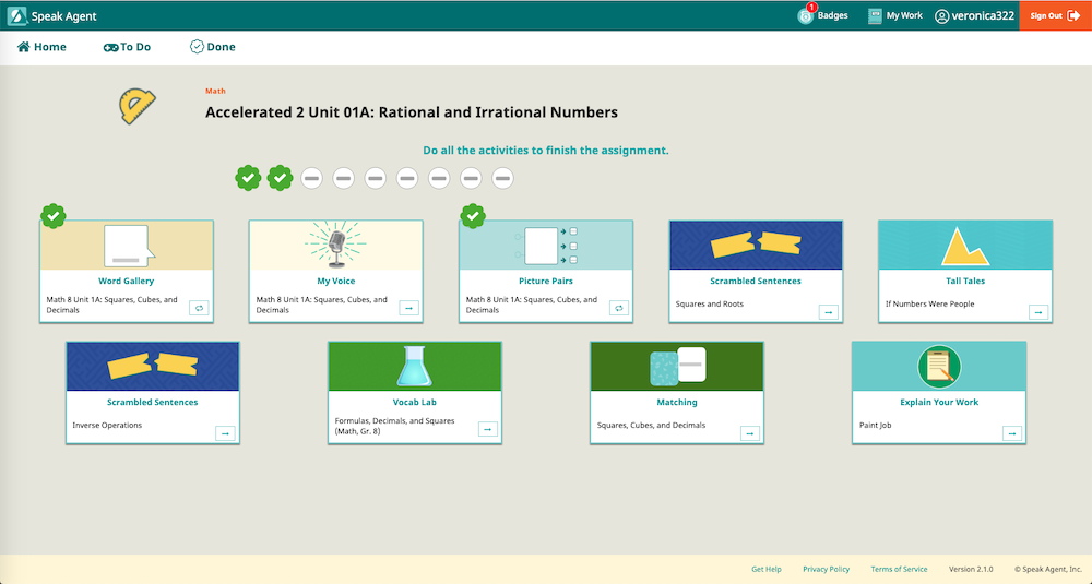 Example of lessons screen
