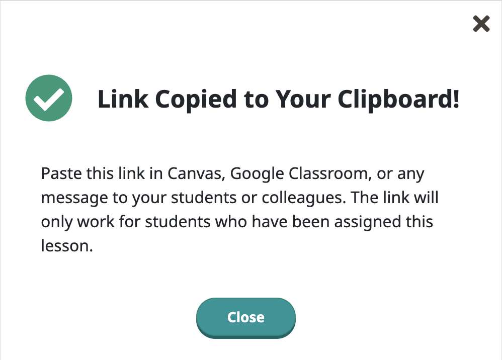 Link copied confirmation message