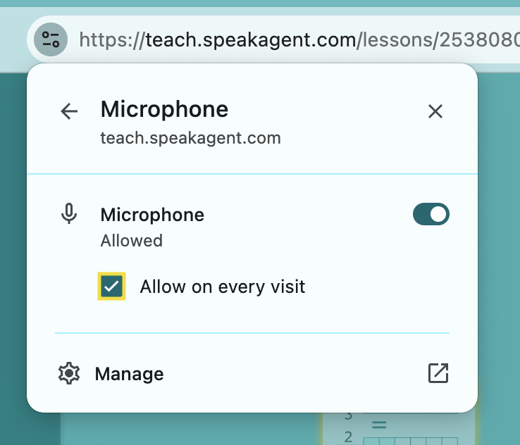 Screenshot of where you activate your mic in chrome
