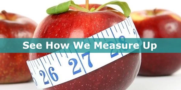 Three apples. The middle apple has a measuring tape around it. Text on top says See How We Measure Up.