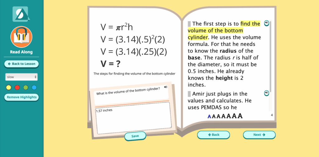 A screenshot of the Read Along activity in Speak Agent.