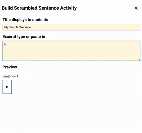 Previewing a new Scrambled Sentence