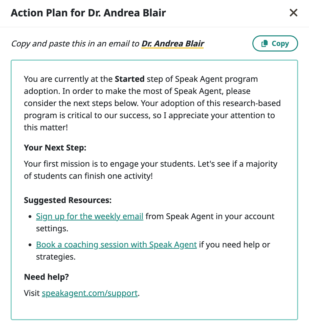 A sample Action Plan for program adoption