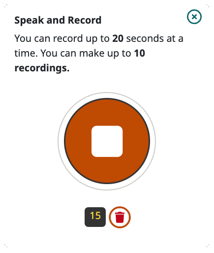 a screenshot of the voice recording module embedded in many Speak Agent activities