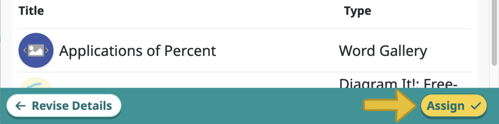 A screenshot of part of the final step where a teacher confirms the assignment before it gets sent off