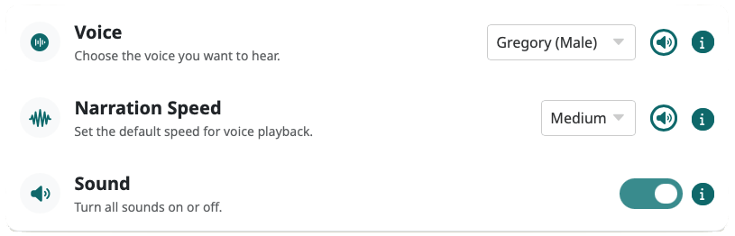 a screenshot of Audio and Speech settings available in Speak Agent