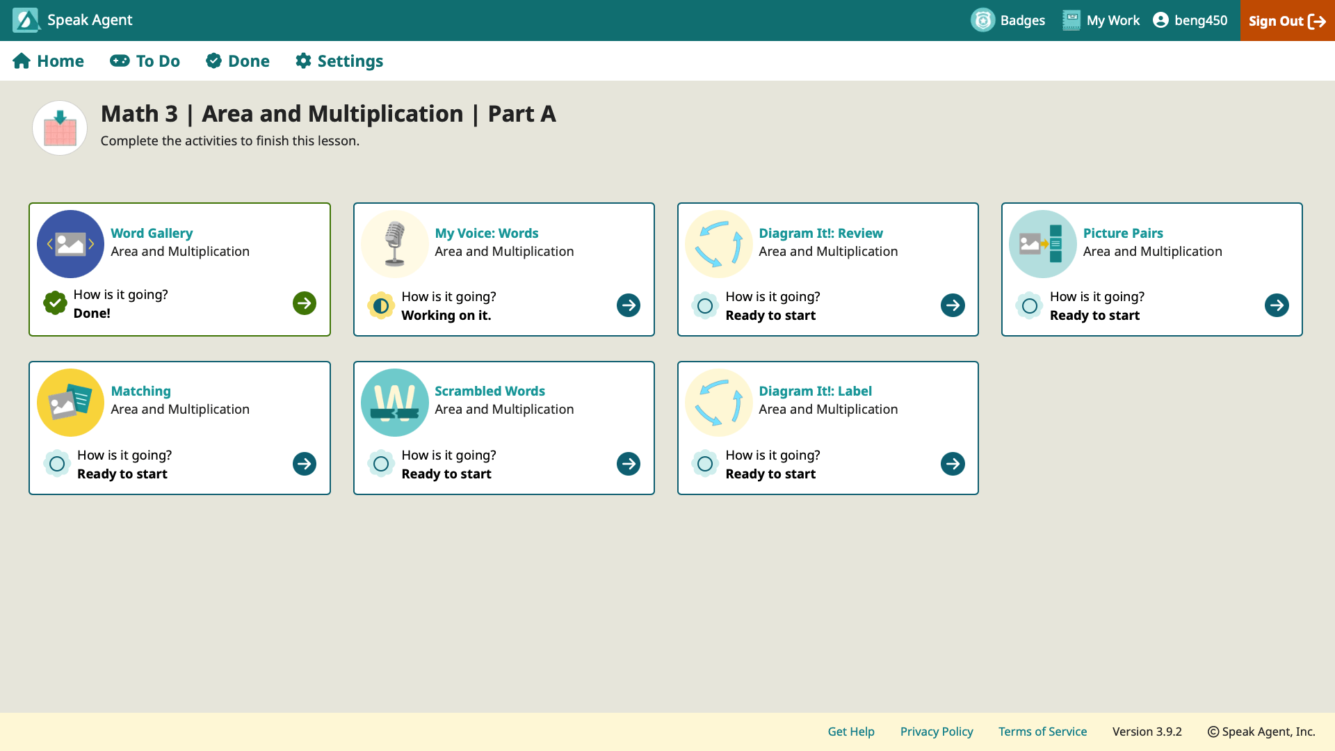 a screenshot of a student lesson in progress in Speak Agent