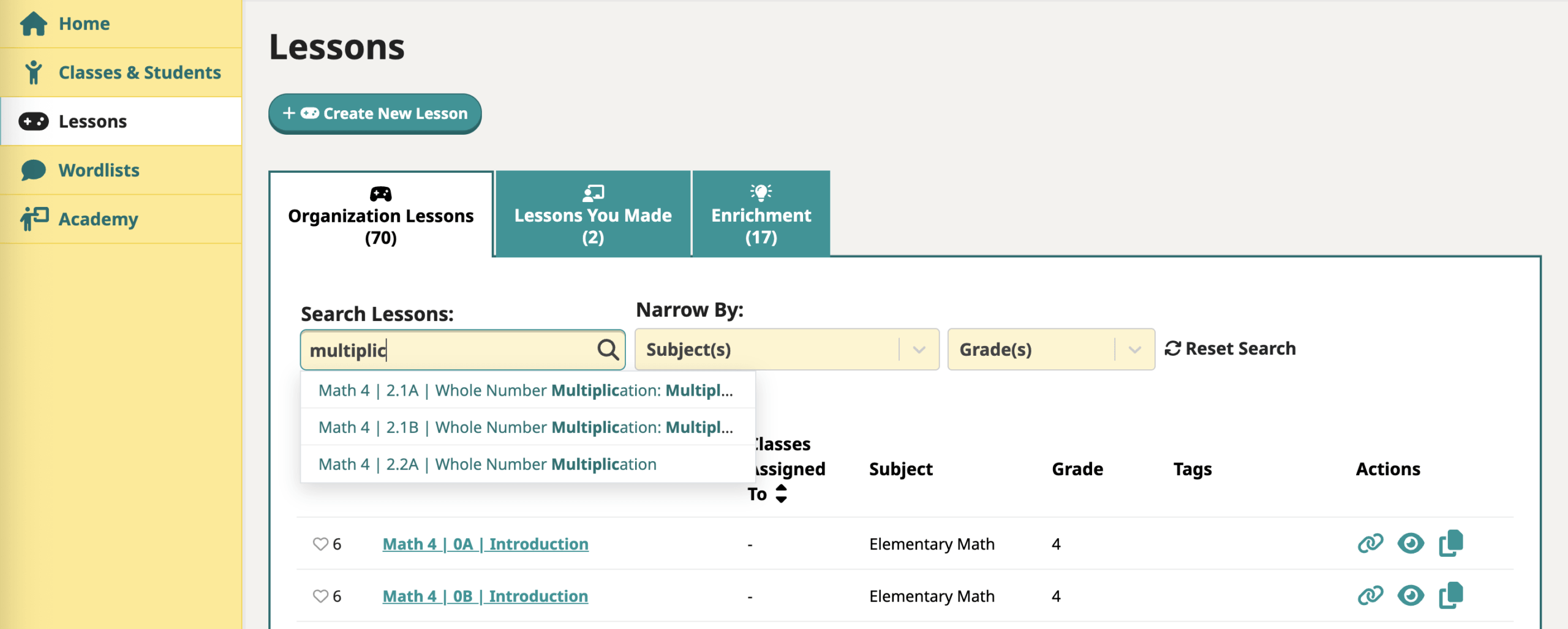 A screenshot of the search-as-you-type feature in Speak Agent
